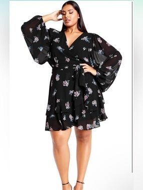 City Chic Balloon Sleeve Floral Dress